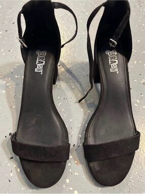 a new day Black Suede Ankle-Strap Block Heel Sandals